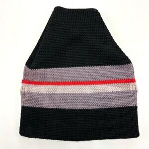 Vintage Wigwam Mills Wool Beanie Black Gray Red Striped Ski Hat Cap 80s 90s USA